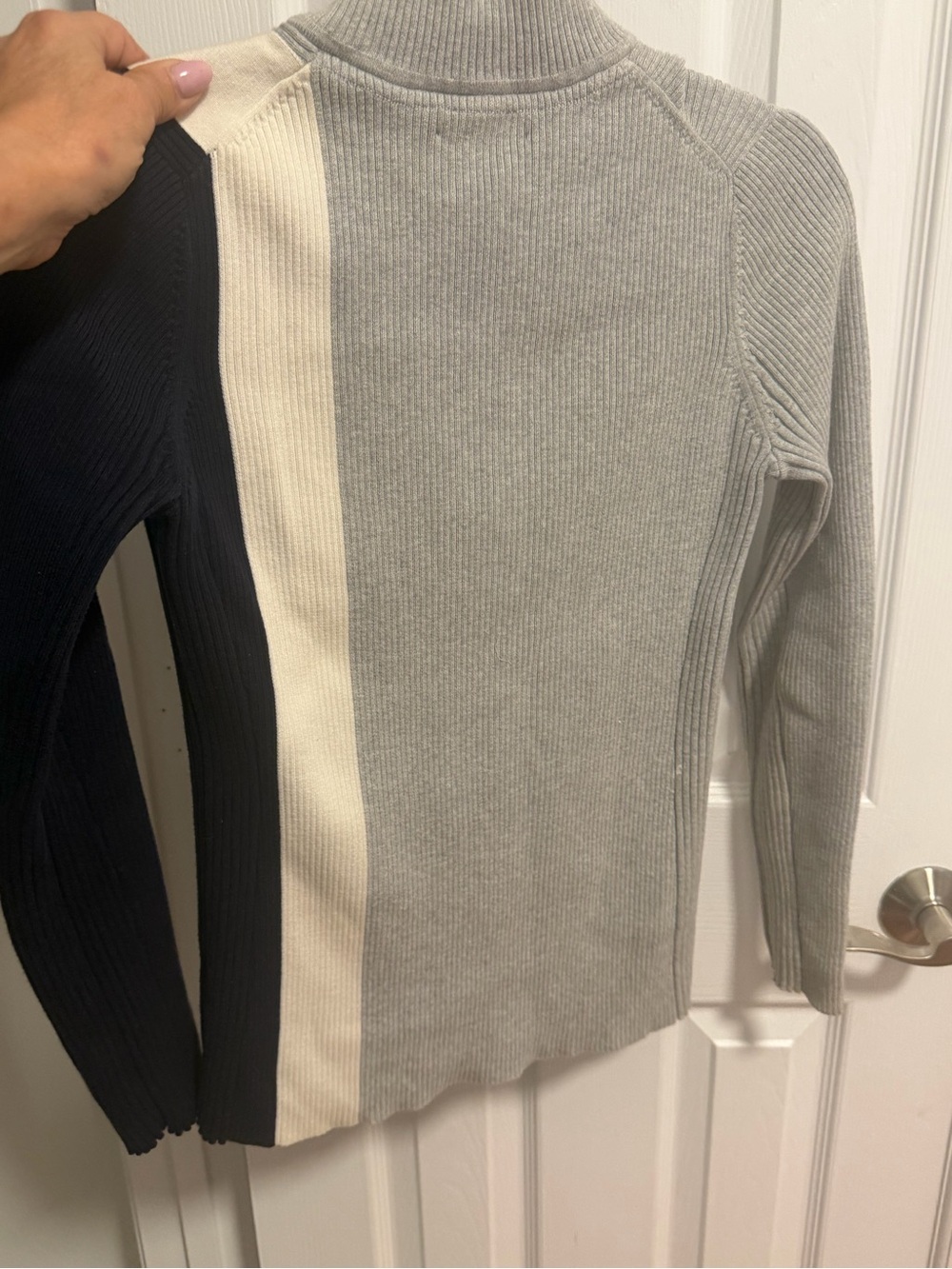 Tommy Hilfiger Women’s Quarter-Zip Ribbed Sport Sweater - Gray/Black - Picture 6 of 8
